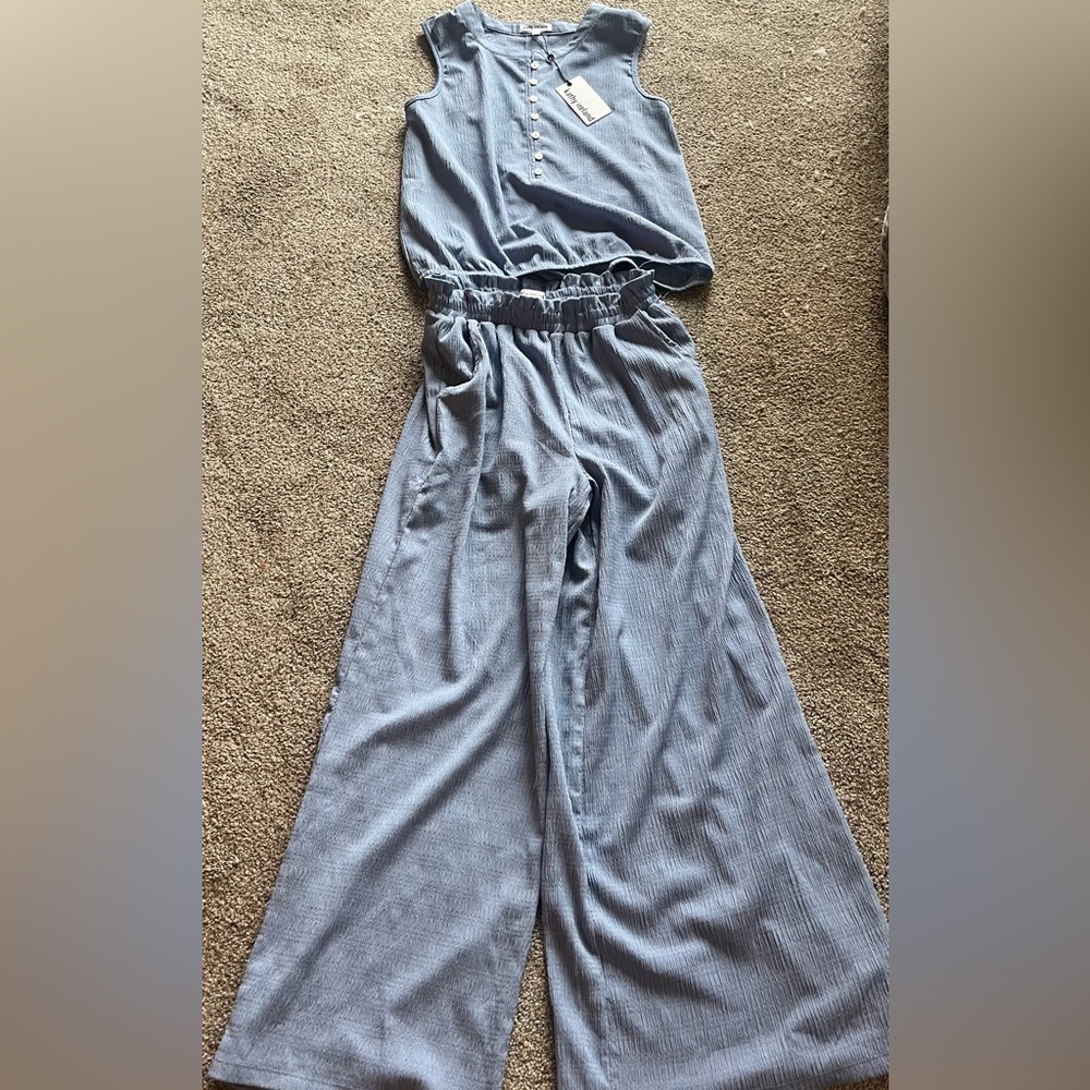 New 2 pc BlueWide-Leg Pants and Cute Top Size Small Kathy Ireland